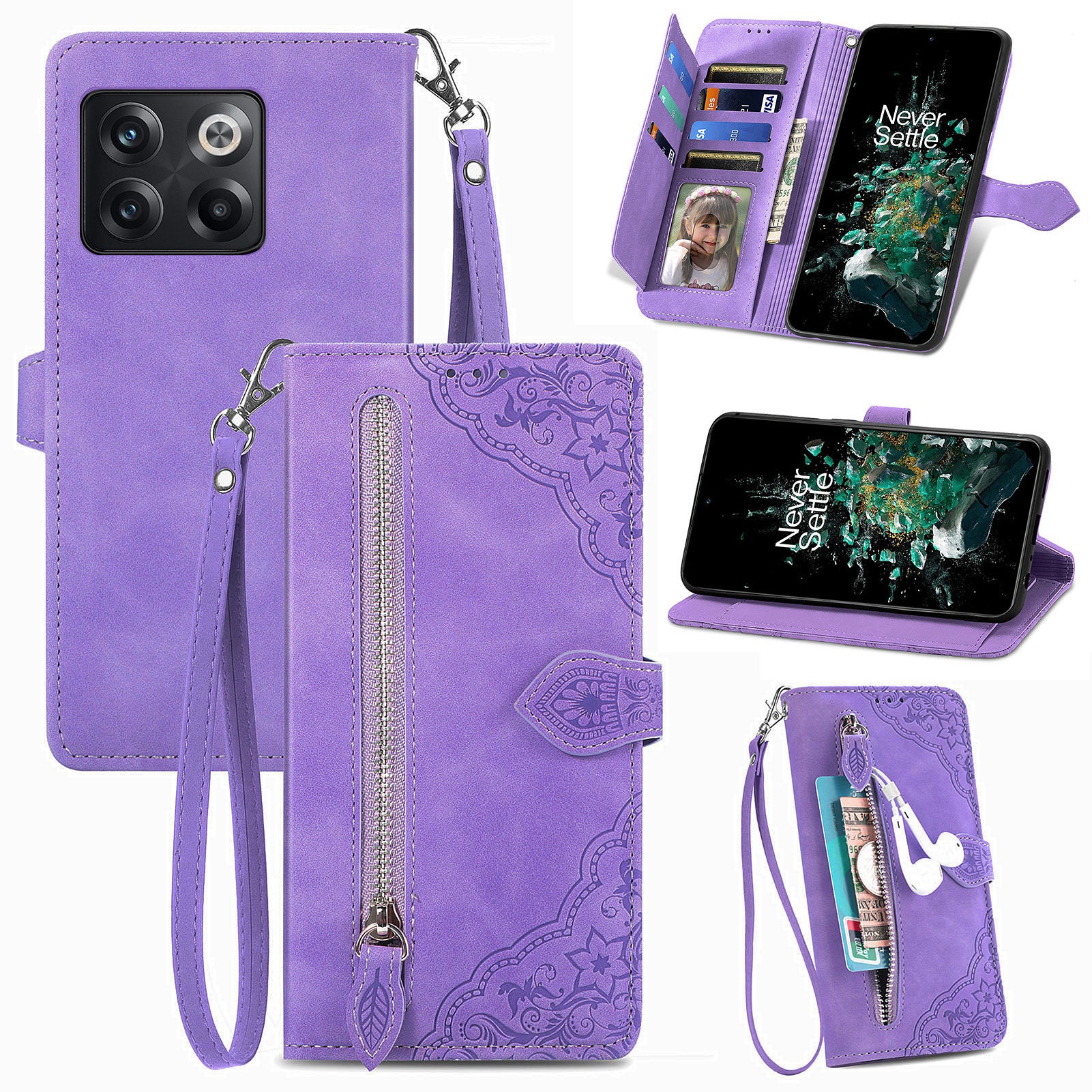 For OnePlus 10T 5G Ace Pro 5G Flower Imprinted Pattern PU Leather Phone Cover Zipper Pocket Wallet Stand Full Protection Smartphone Case For OnePlus 10T 5G Ace Pro 5G Flower Imprinted Pattern PU Leather Phone Cover Zipper Pocket Wallet Stand Full Protection Smartphone Case